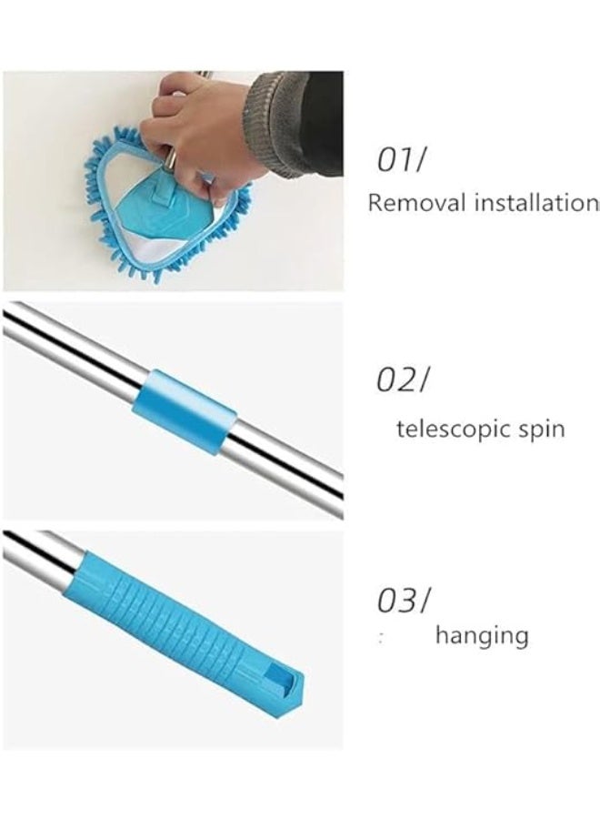 شرشوبة صغيرة من المايكروفايبر دوارة بزاوية 180 درجة مع مقبض قابل للتعديل لتنظيف الأرضيات والحوائط والسقف والحمام والمطبخ وغسيل السيارات، مساحة تلسكوبية قابلة لإعادة الاستخدام والغسل (أزرق فاتح) - Image 5